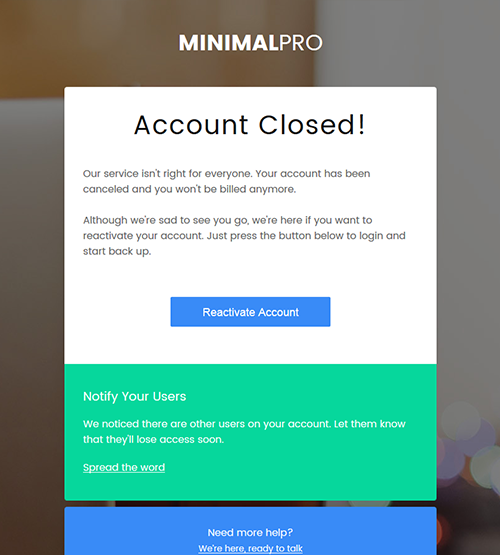 Closed Account page